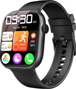 Smart Watch for Women Men, Fitness and Sleep Trackers with 1.83" HD Touchscreen, Bluetooth Calling Smartwatch for Android/iOS, IP67 Waterproof Multi-Sport Modes Pedometer, Jet Black