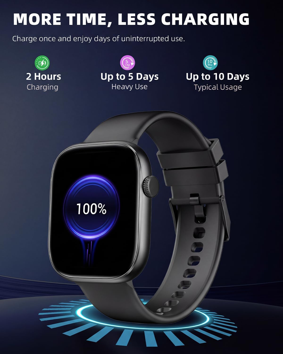 Smart Watch for Women Men, Fitness and Sleep Trackers with 1.83" HD Touchscreen, Bluetooth Calling Smartwatch for Android/iOS, IP67 Waterproof Multi-Sport Modes Pedometer, Jet Black - Image 6