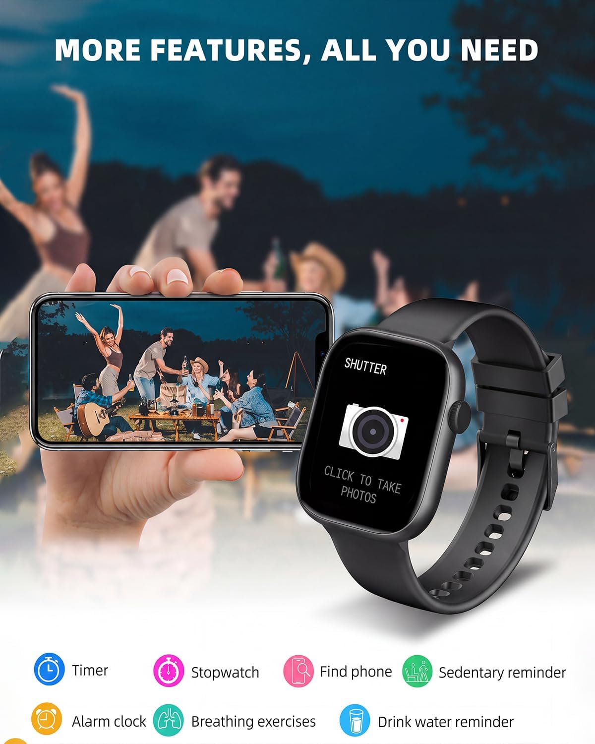 Smart Watch for Women Men, Fitness and Sleep Trackers with 1.83" HD Touchscreen, Bluetooth Calling Smartwatch for Android/iOS, IP67 Waterproof Multi-Sport Modes Pedometer, Jet Black - Image 8