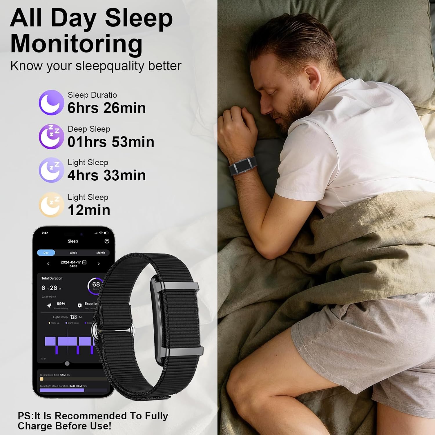 Smart Bracelet Fitness Trackers for Men Women, Smart Watch 24/7 Heart Rate Sleep Stress HRV Monitor, 170+ Sports Modes, 2 Bands, Free APP - Image 5